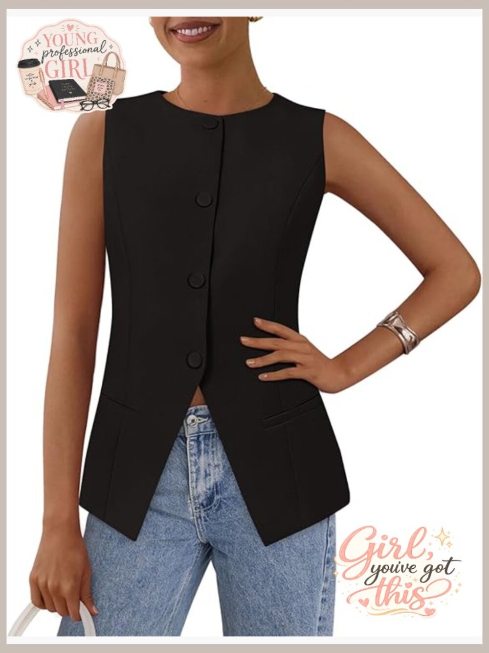 Women's Sleeveless Button Down Suit Vest Blazer Top Business Casual Waistcoat